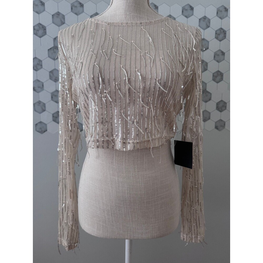 NWT Lulus Long Sleeve Cropped‎ Sheer Sequin Party Top Size Small